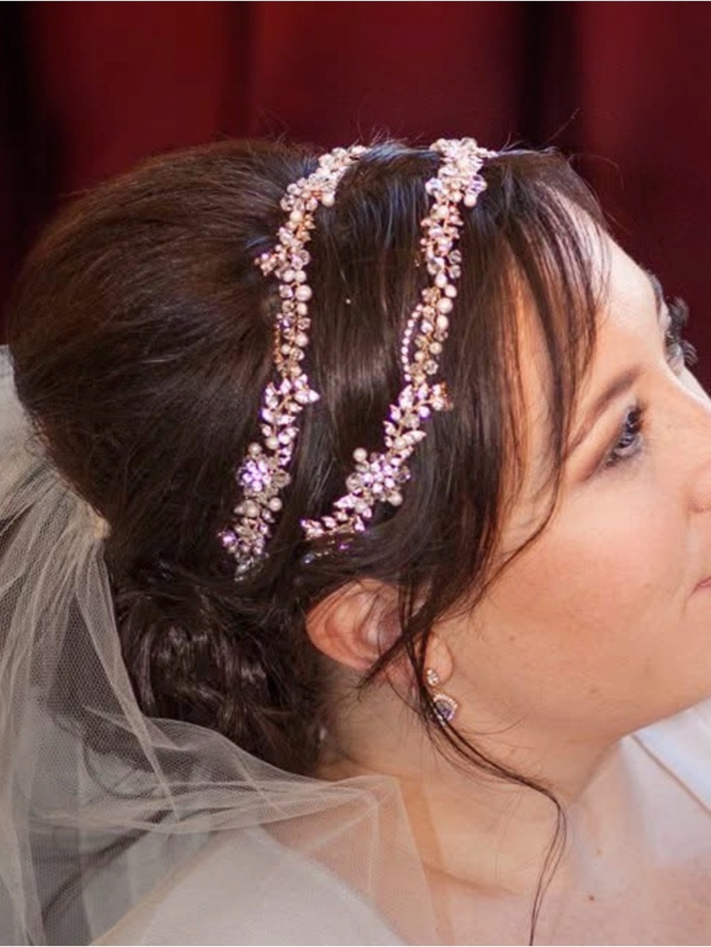 Bridal 2 x Crystal and Pearl Floral gold decorative Headbands
